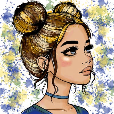 realistic girl with buns on the top of her head