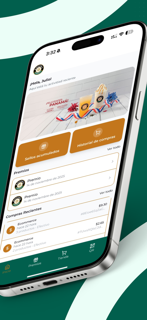 Oberfläche der mobilen App für Kotowa Coffee House mit Treueprämien und Kaufhistorie auf einem Smartphone