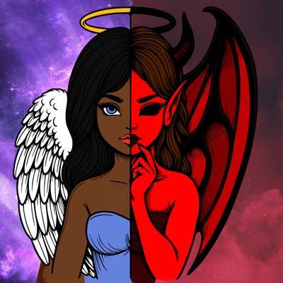 realistic angel half demon