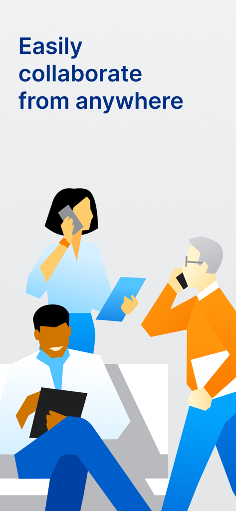 UNIVERGE BLUE™ CONNECT - An illustration of diverse business professionals using mobile devices to collaborate from anywhere