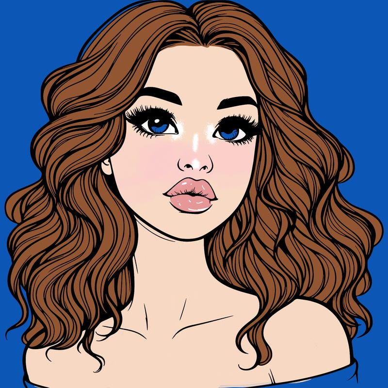 realistic girl with wavy hair and lips