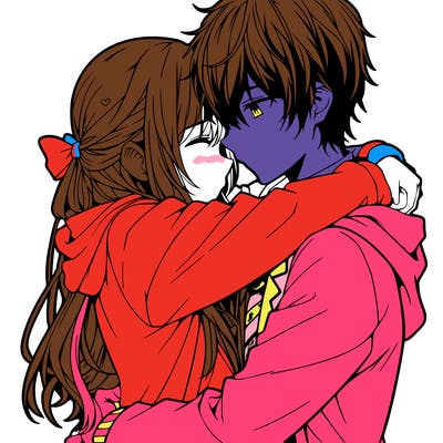 anime couple hugging