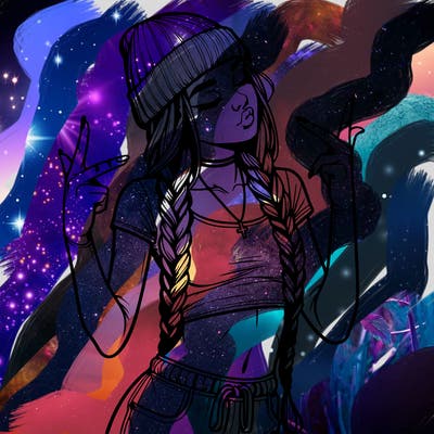 realistic teenage girl with braids and a beanie and crop top doing 🫶🏼