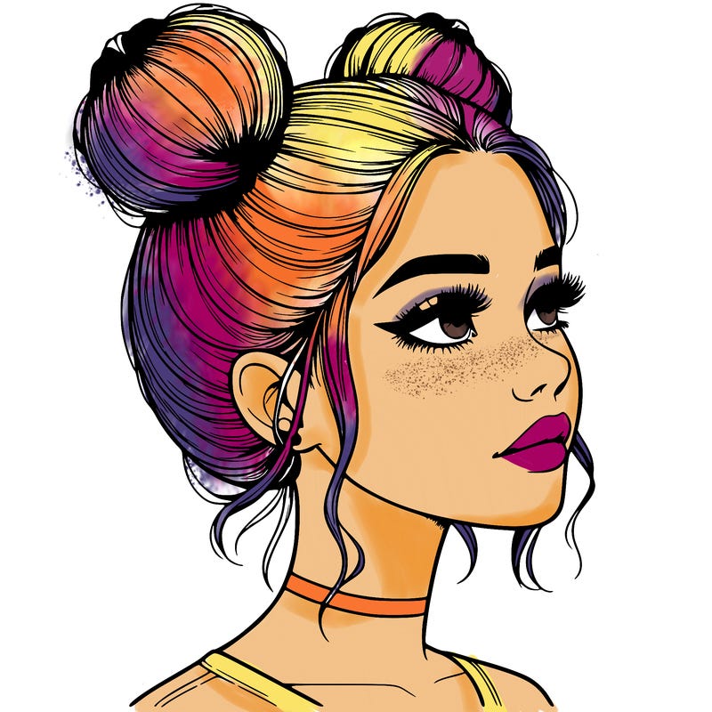realistic girl with buns on the top of her head
