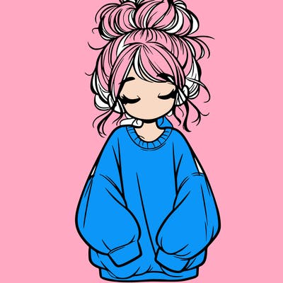 girl with baggy sweatshirt and messy bun