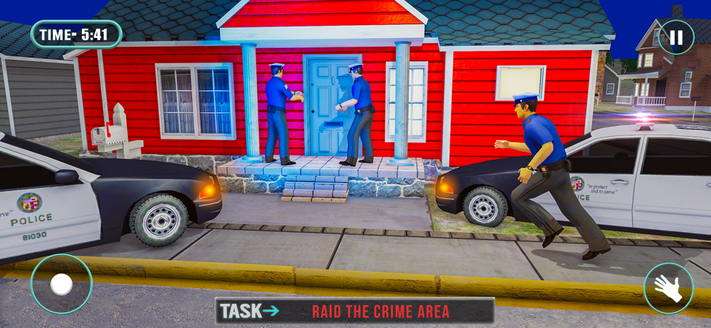 911 Emergency Dispatcher sim - Oficiales de policía llevando a cabo una redada en la casa de un área delictiva en el Simulador de Despachador de Emergencias 911