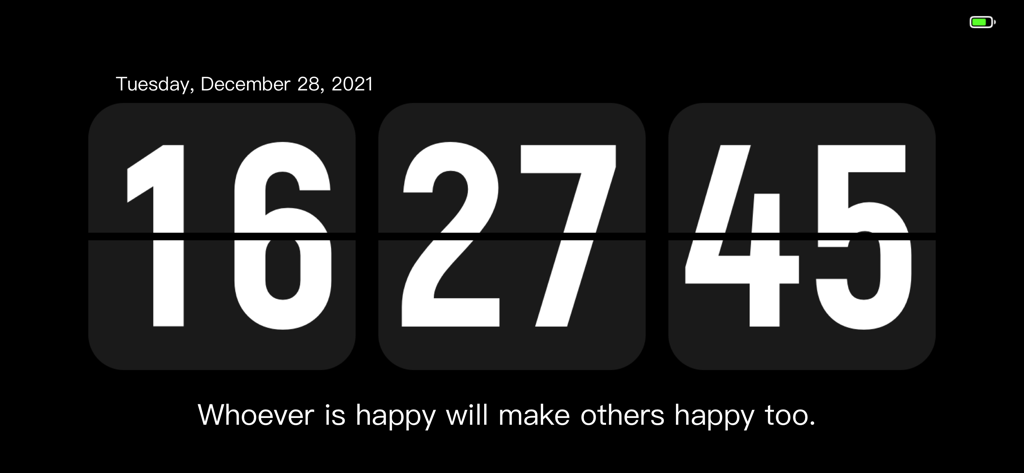 Flip clock - no ads - Une horloge à bascule minimaliste affichant l'heure et une citation quotidienne inspirante.