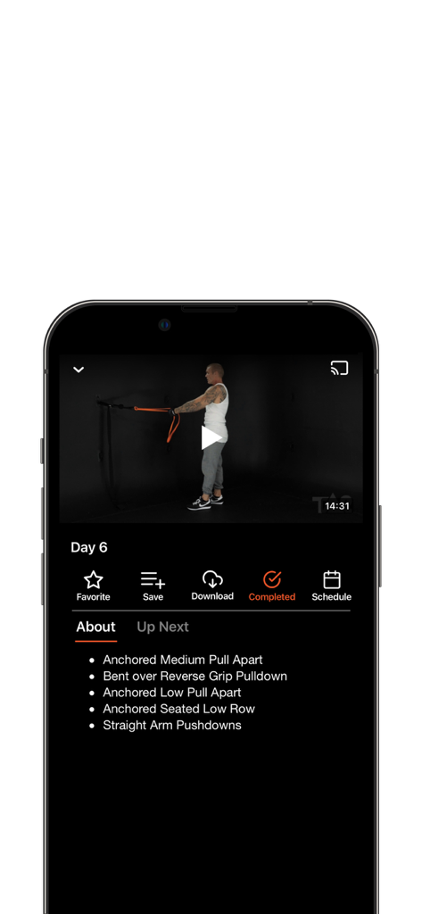 Undersun Fitness - Undersun Fitness app interface showing a fitness trainer demonstrating resistance band exercises with a workout list below