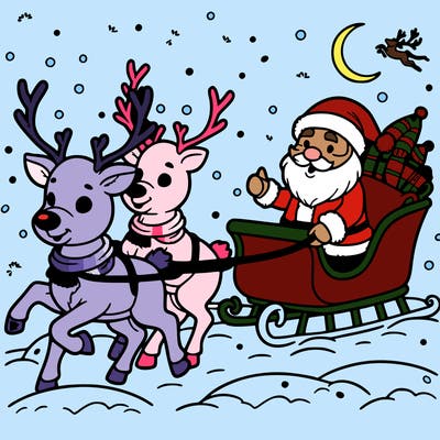 reindeer guiding santa's sleigh