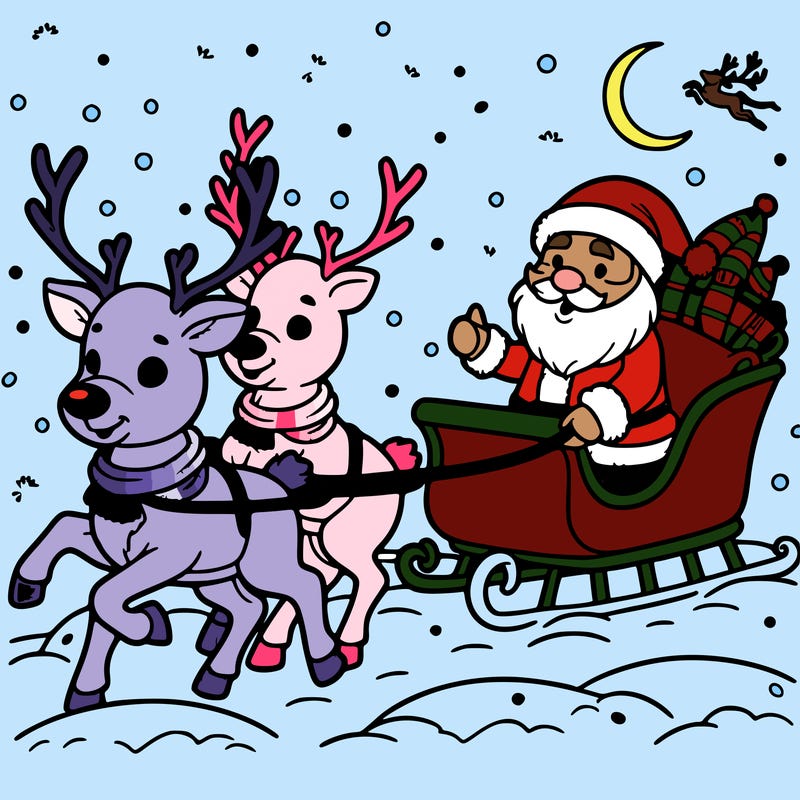reindeer guiding santa's sleigh