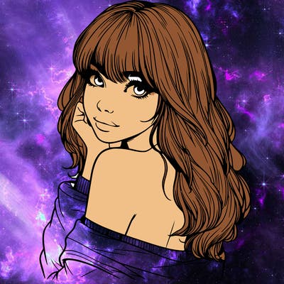 realistic girl with bangs looking over her shoulder