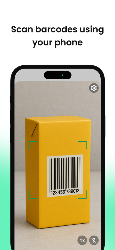 Smartphone screen showing the barcode scanning feature on a yellow package