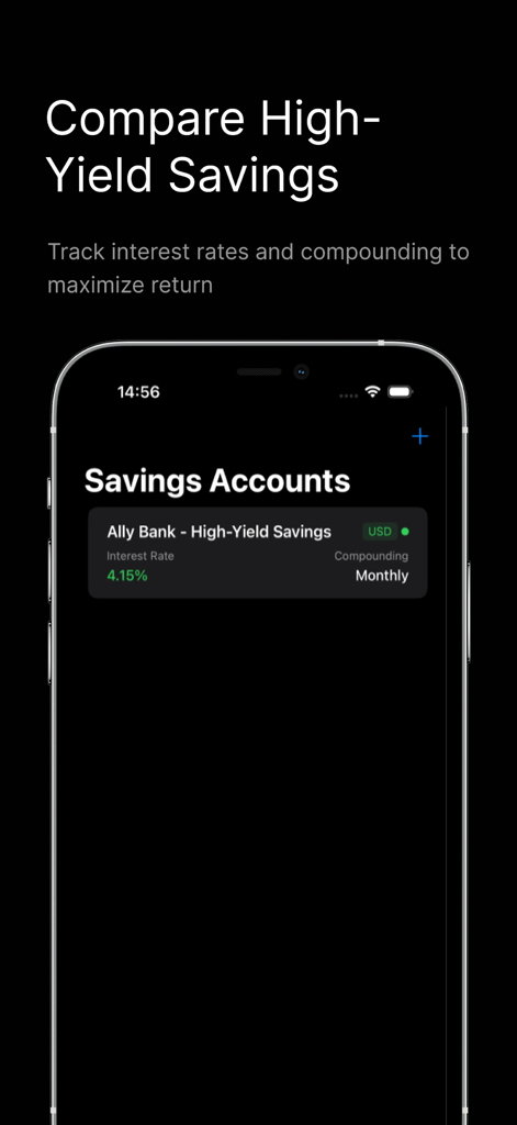 Passive Income — ProfitLoop - Une interface mobile de ProfitLoop montrant les détails d'un compte d'épargne à haut rendement, y compris le taux d'intérêt et la fréquence de capitalisation.