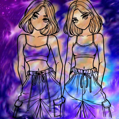 two girls with crop top with baggy pants