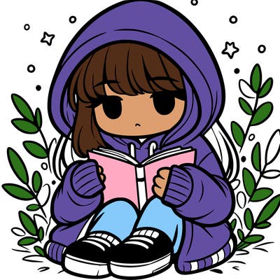 girl in oversized hoodie reading a book