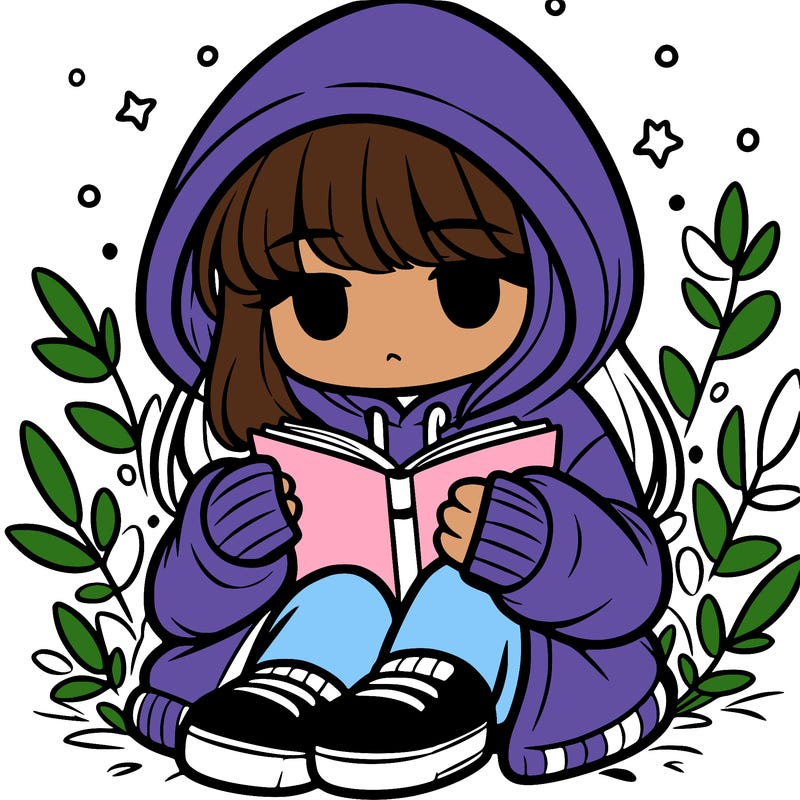 girl in oversized hoodie reading a book