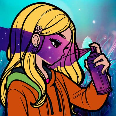 a realistic girl spray painting