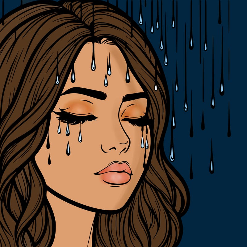 rain going over realistic woman’s face