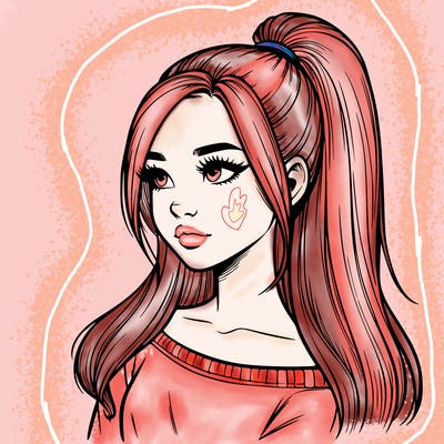 realistic girl with a high ponytail
