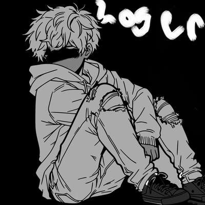 a male hoddie ripped jeans messy hair anime