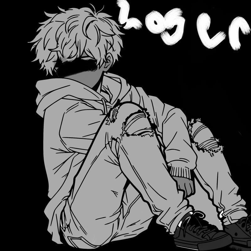 a male hoddie ripped jeans messy hair anime