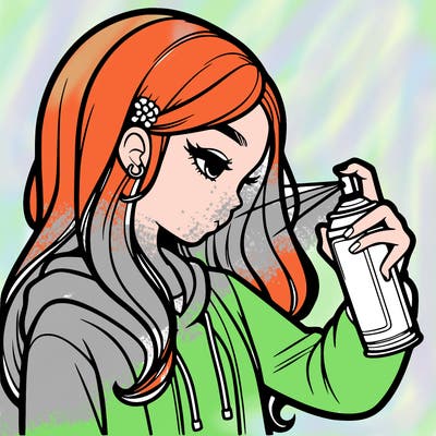 a realistic girl spray painting