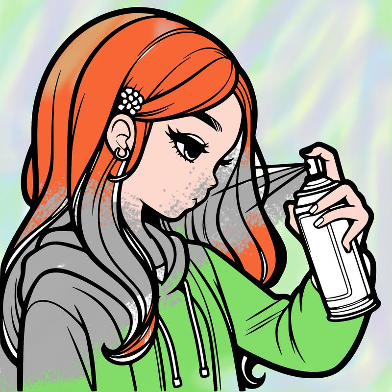 a realistic girl spray painting