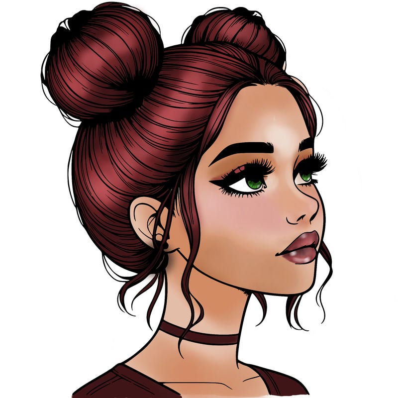 realistic girl with buns on the top of her head