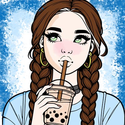 realistic girl with braided hair drinking boba