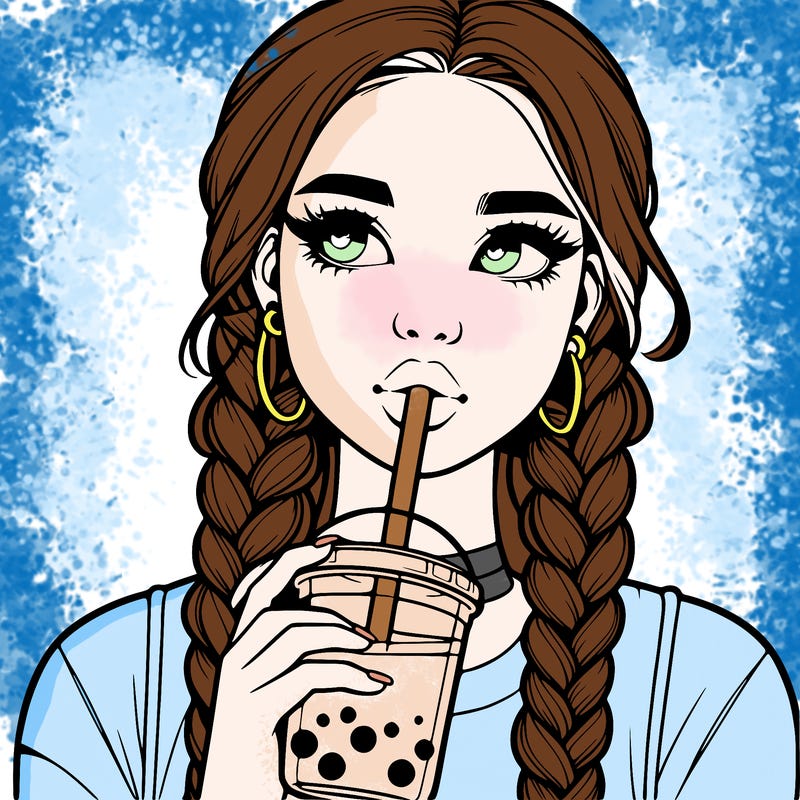 realistic girl with braided hair drinking boba