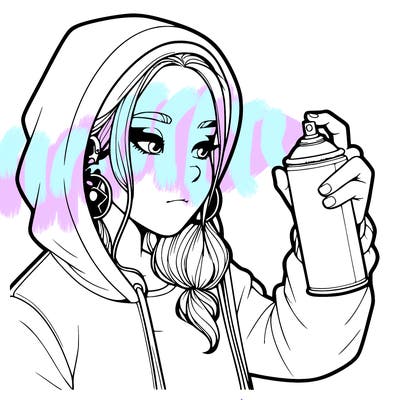 a realistic girl, spray painting