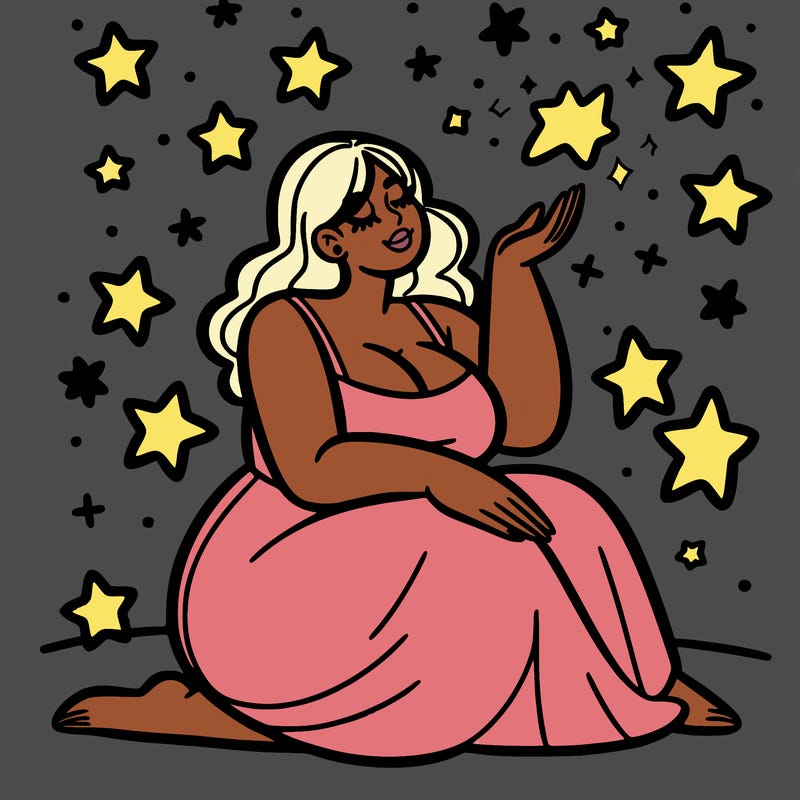 plus size woman looking at stars