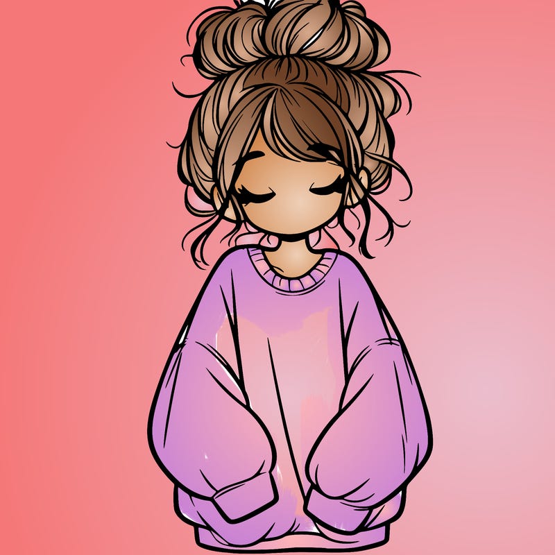 girl with baggy sweatshirt and messy bun