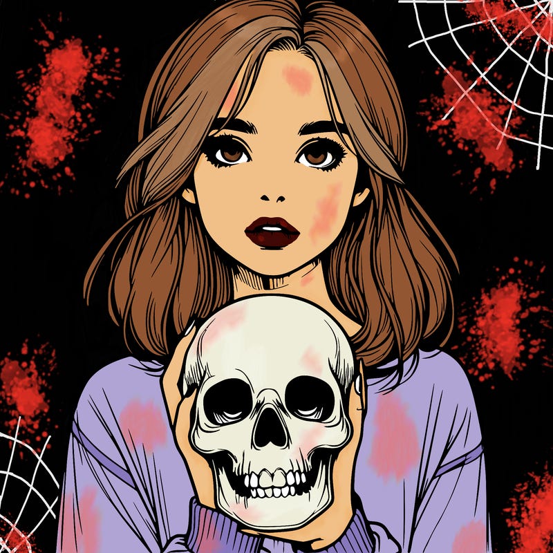 realistic girl holding a skull