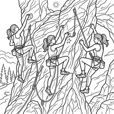 Embark on an epic adventure with this captivating climbers coloring page, showcasing the thrill of rock climbing. Unleash your creativity by bringing these strong athletes and rugged mountain landscapes to life with vibrant colors.