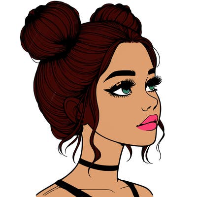 realistic girl with buns on the top of her head