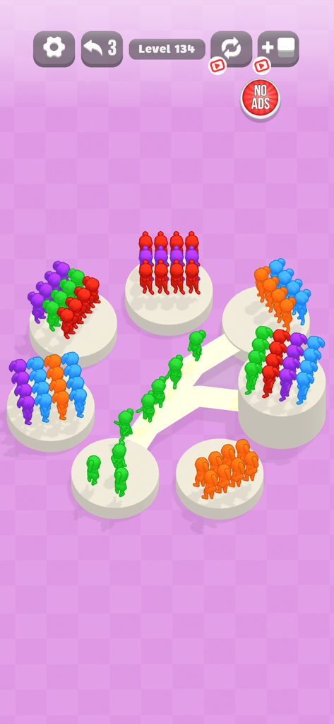 Escape Island: Fun Color Sort - 3D characters sorting on circular platforms in Escape Island puzzle game