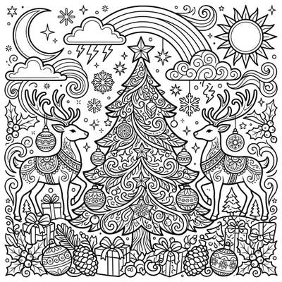 Unleash your creativity with this unique adult coloring page blending the wonder of weather elements with the festive spirit of Christmas. Enjoy intricate details and a harmonious design perfect for mindful relaxation during the holidays.