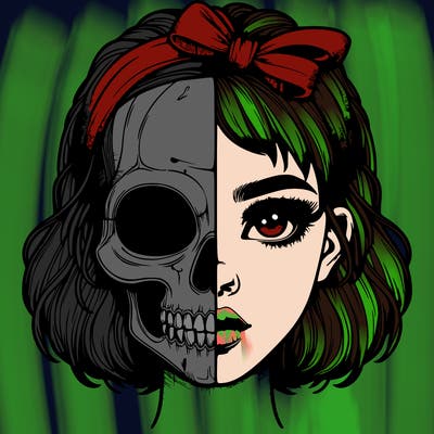 realistic girl with half skull mask