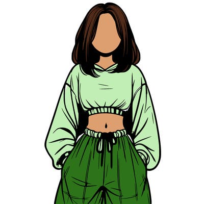realistic girl faceless with baggy pants and a crop top