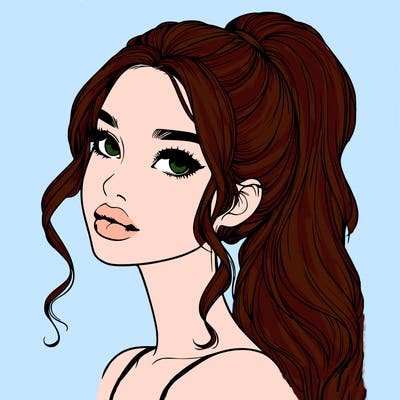 realistic girl with a ponytail on her hair and lips