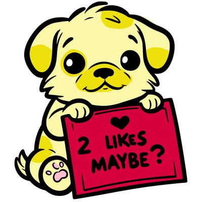 a puppy holding a sign that says 2 likes maybe?