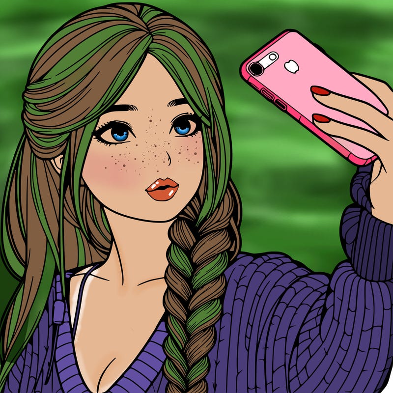 realistic girl, taking a selfie