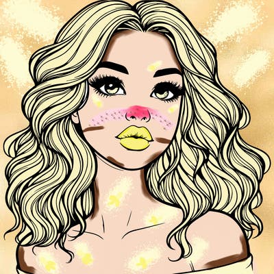realistic girl with wavy hair and lips