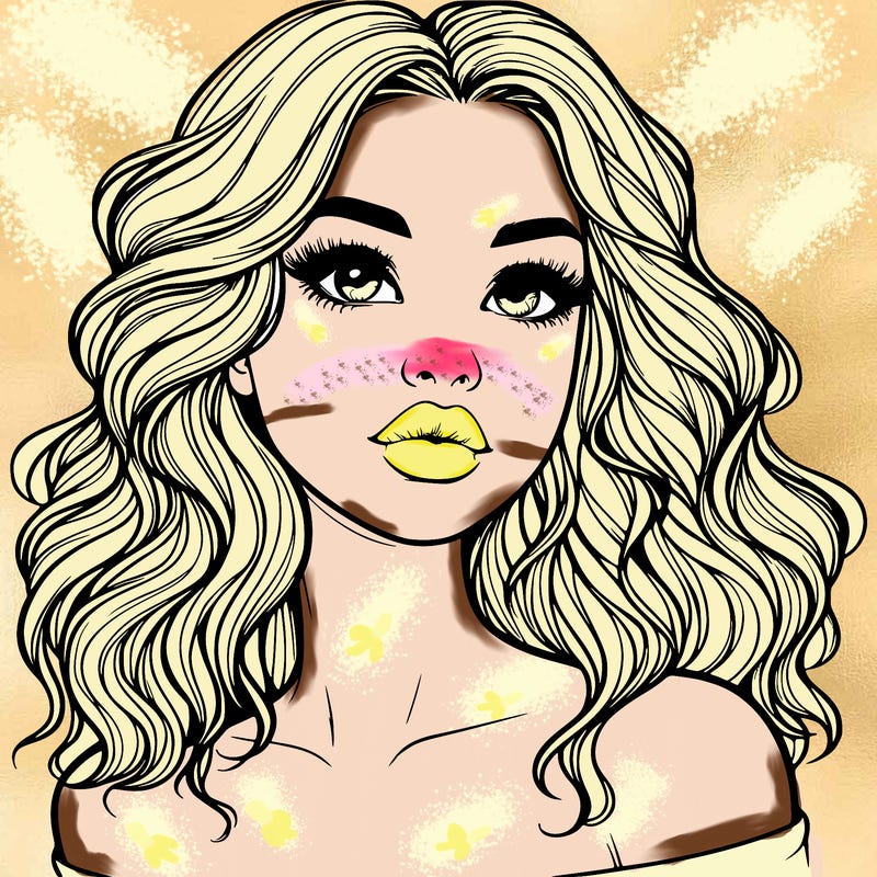 realistic girl with wavy hair and lips