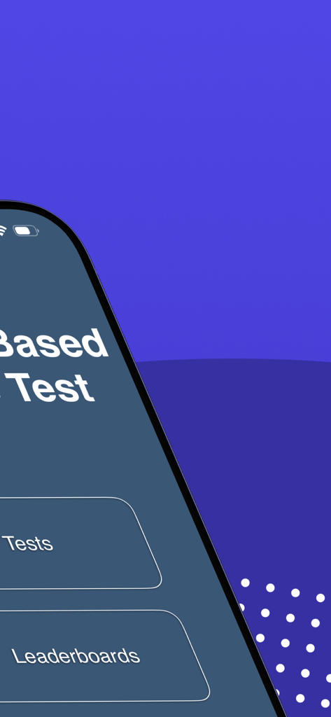 CBAT - Main menu of the CBAT mobile app showing tests and leaderboards