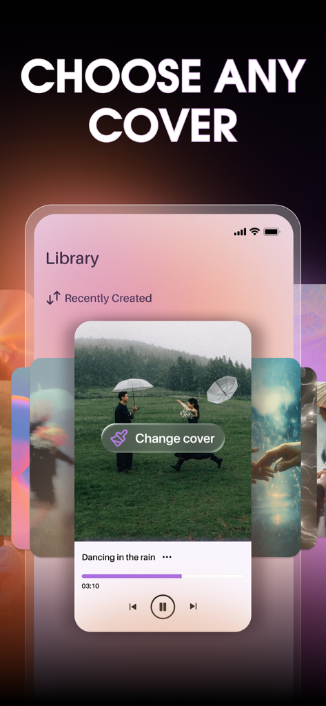 Interface of Tunecy AI Music Generator showing the option to customize song cover art