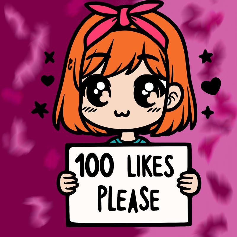 girl holding sign saying 100 likes please