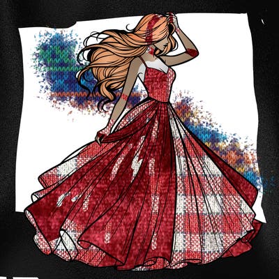 realistic woman with dress flowing in the wind