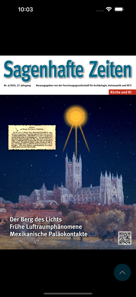 SAGENHAFTE ZEITEN Archiv-App - 고대 항공 우주 현상 및 고고학에 대한 연구를 다루는 Sagenhafte Zeiten 잡지의 표지